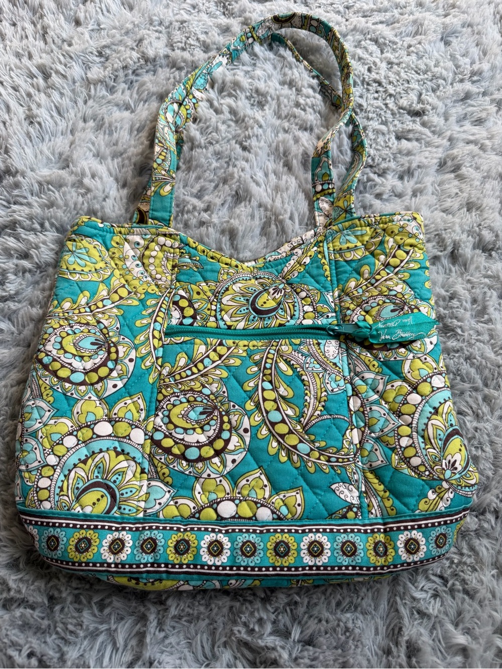 Vera Bradley Turquoise & Lime Paisley Quilted Tote - Peacock Pattern